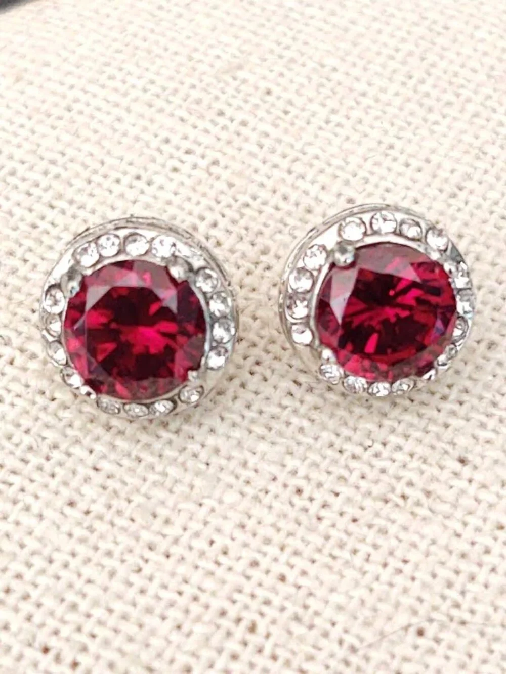 Faux ruby and diamond stud earrings - Picture 1 of 9
